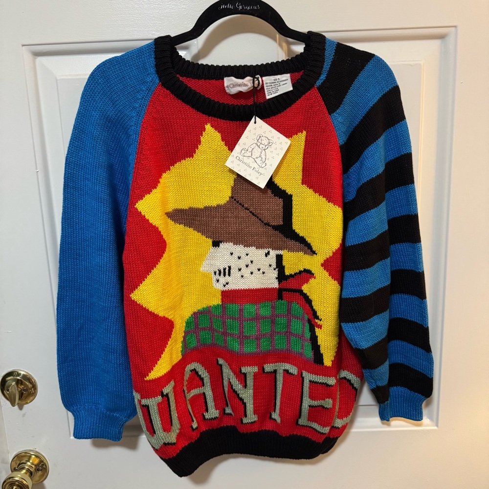 NWT Vintage Christine Foley Knit Sweater Wanted Multicolor Size Small